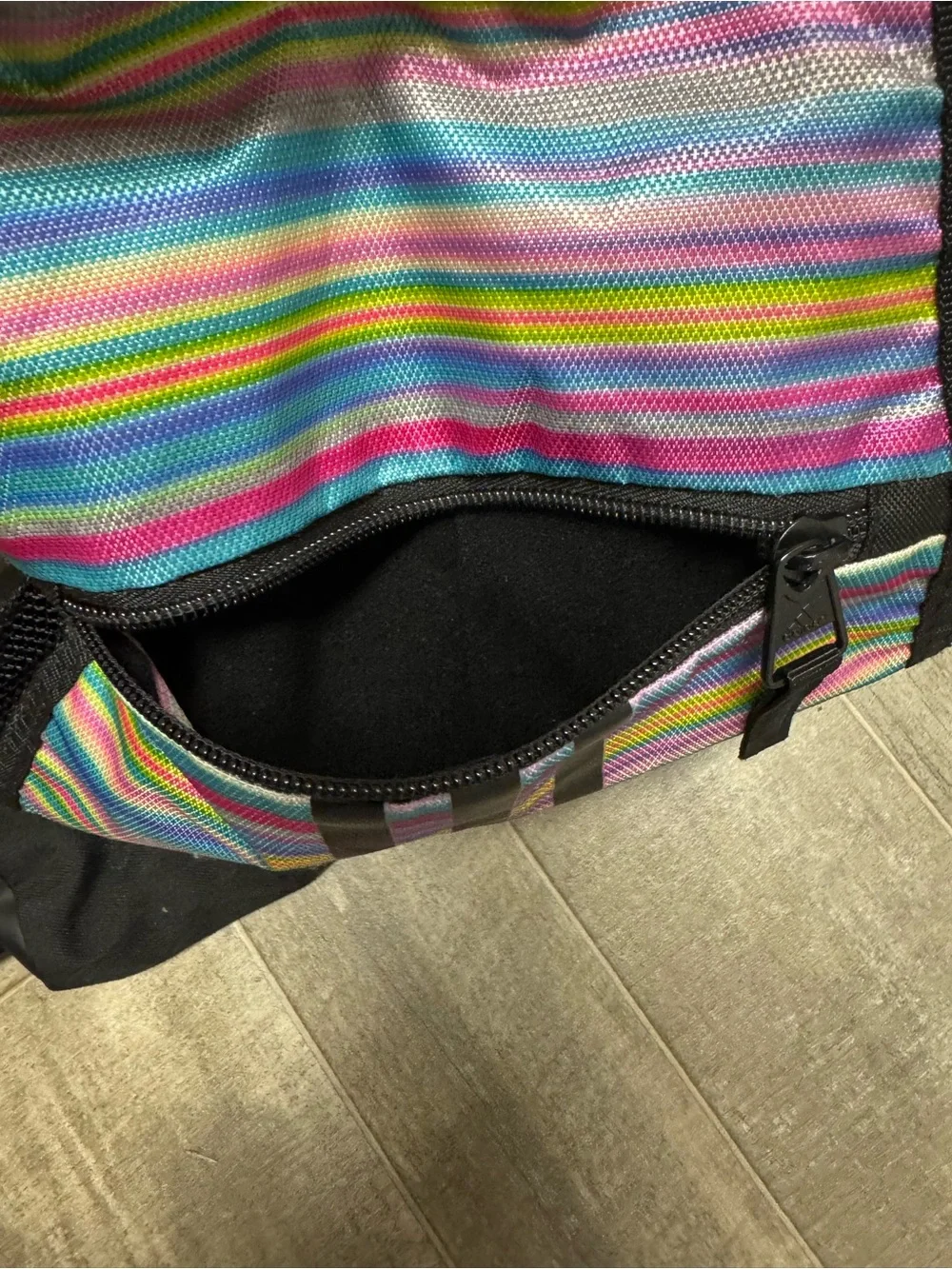 Adidas Black Rainbow Striped Drawstring Backpack Gym Travel Lightweight Unisex
